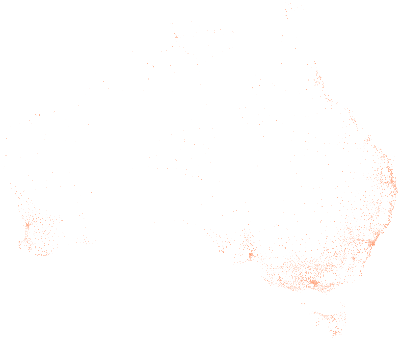 8,878 facilities drawn in 5,202 cells of 0.05 degrees, the fullest with 18.