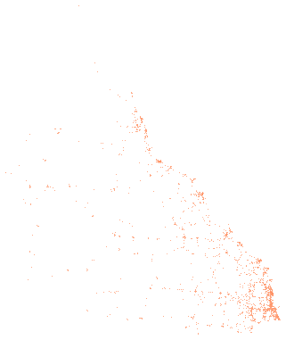 74,802 site years drawn in 1,300 cells of 0.05 degrees, the fullest with 672.