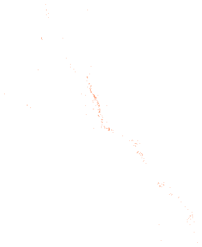 572 sightings drawn in 224 cells of 0.05 degrees, the fullest with 29.