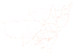869 rest areas drawn in 651 cells of 0.05 degrees, the fullest with 7.