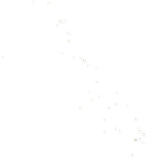 57 fires and warnings drawn in 51 cells of 0.05 degrees, the fullest with 2.